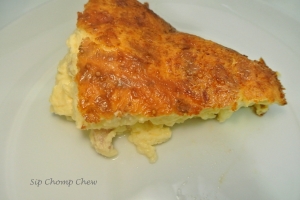 Crustless, fresh from the oven. Just like a gooey, cheesy, creamy, oven baked omelette